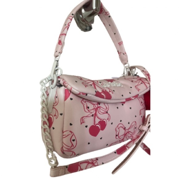 Betsey Johnson Cherry Berry Bow Pom
Top Handle Satchel Bag Crossbody Puffer - Picture 3 of 8